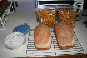 smelt and cream cheese dip, puppy treats and homemade bread! Yum!!